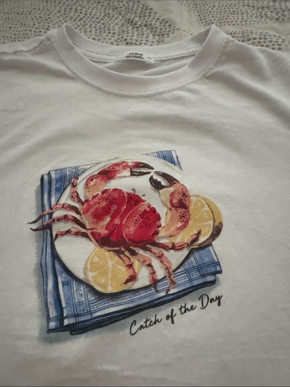 Ardene White Tee with Red Crab & Yellow Lemon Graphic